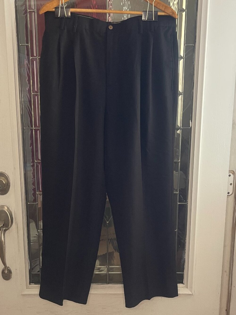 Havana Jacks Cafe Khaki Pants Mens 36 X 29 Black Rayon Super Soft Cuffes Pleats